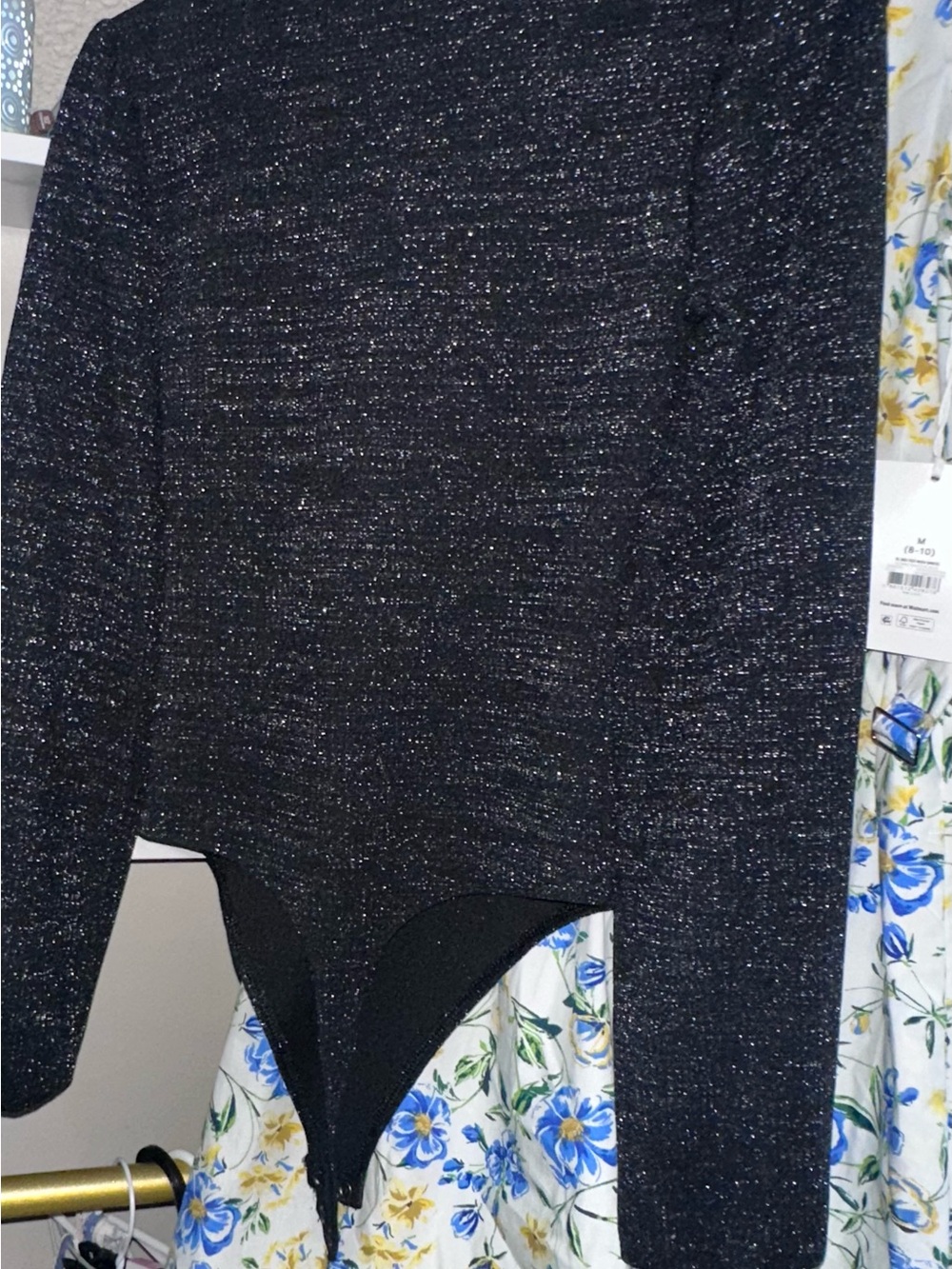 American Eagle Outfitters Black Knit Bodysuit with Silver Sparkle